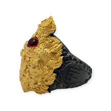 Thai Amulet Ring Por Gae Ong Kru LP Liang Code 31 2K Black Gold Red Gem Size 64-66