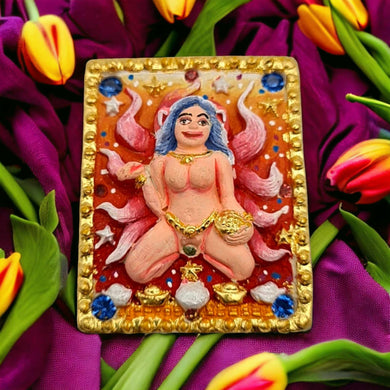 Thai amulet nine tails fox lady with innku lucky charm bring work love success maha saneah maha niyom Kruba Kumpeng