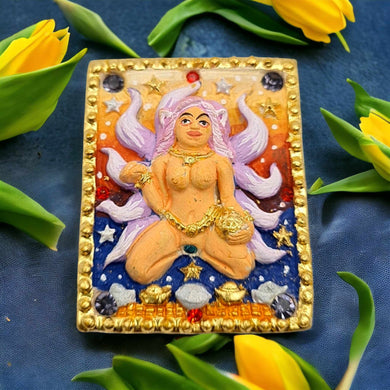 Thai amulet nine tails fox lady with innku lucky charm bring work love success maha saneah maha niyom Kruba Kumpeng
