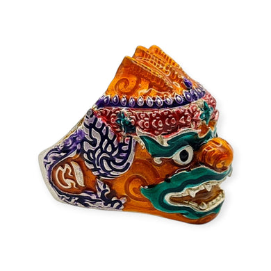 Thai amulet ring Hanuman Monkey King Lucky Charms Pendant Protection Bring Wealth Lp Im Genuine Authentic Adjustable Size 62 - 68