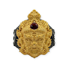 Thai Amulet Ring Por Gae Ong Kru LP Liang Code 31 2K Black Gold Red Gem Size 64-66