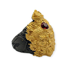 Thai Amulet Ring Por Gae Ong Kru LP Liang Code 31 2K Black Gold Red Gem Size 64-66