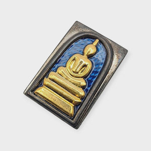 Thai Amulet Phra Somdej Blue Longya Background Gold Mask Coated – Wat Hangnum (Code No. 12, Kammakarn Version, Tok Code Pised) Lp Phat Wat Huayduan