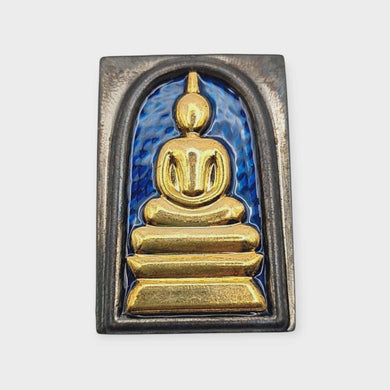 Thai Amulet Phra Somdej Blue Longya Background Gold Mask Coated – Wat Hangnum (Code No. 12, Kammakarn Version, Tok Code Pised) Lp Phat Wat Huayduan