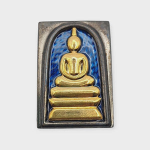 Thai Amulet Phra Somdej Blue Longya Background Gold Mask Coated – Wat Hangnum (Code No. 12, Kammakarn Version, Tok Code Pised) Lp Phat Wat Huayduan