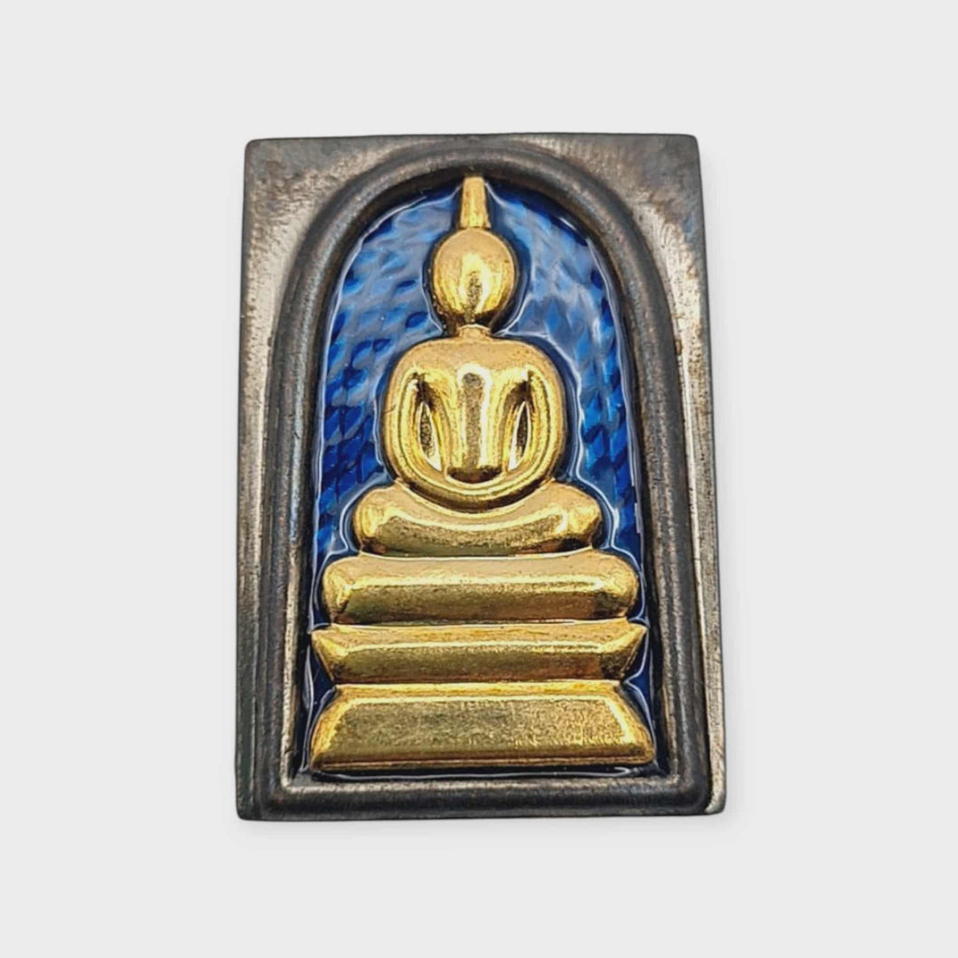Thai Amulet Phra Somdej Blue Longya Background Gold Mask Coated – Wat Hangnum (Code No. 12, Kammakarn Version, Tok Code Pised) Lp Phat Wat Huayduan