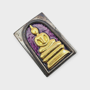 Thai Amulet Phra Somdej Purple Longya Background Gold Mask Coated – Wat Hangnum (Code No. 83, Kammakarn Version, Tok Code Pised) Lp Phat Wat Huayduan