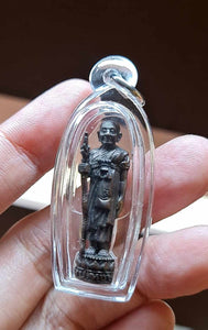 Thai amulet rooplor little statue Lp Hong standing holding stick BE 2555 Lucky Protection Attracted Wealth Genuine Authentic