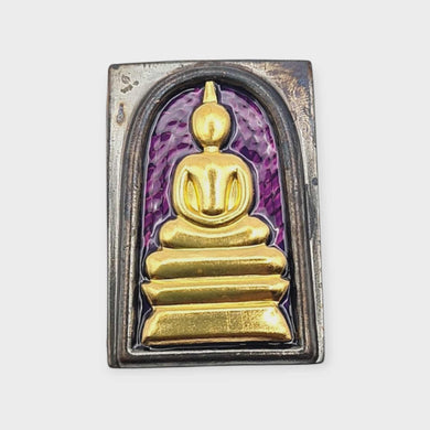 Thai Amulet Phra Somdej Purple Longya Background Gold Mask Coated – Wat Hangnum (Code No. 83, Kammakarn Version, Tok Code Pised) Lp Phat Wat Huayduan