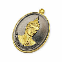 Thai Amulet Phra Buddha & Phra Prom 4 Faces Black Rhodium Wat Suwan Chedi Lucky Protection