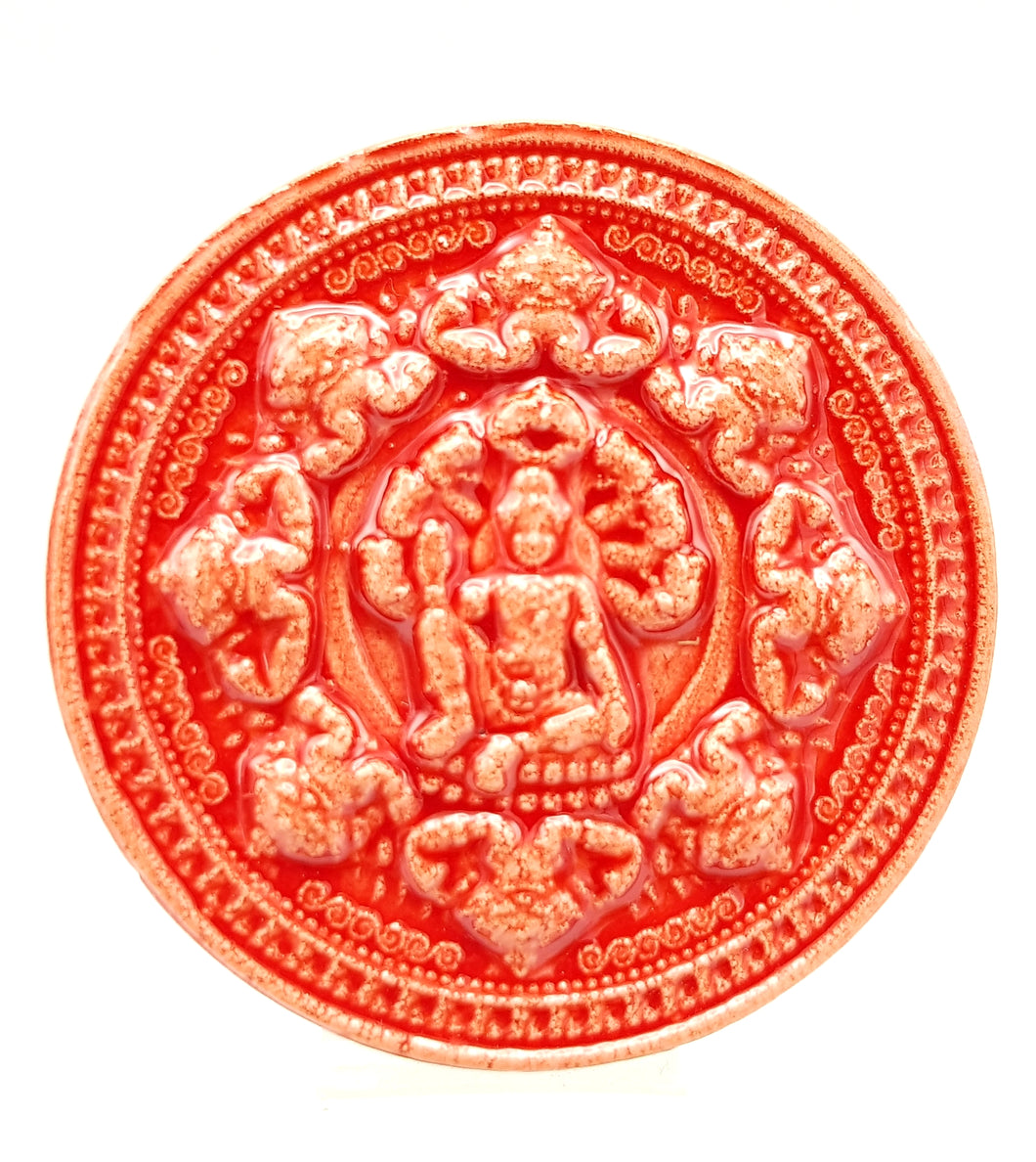Thai amulets Jatukam Ramathep Chotechuang Chatchawan Buddha pendant back with Hanuman Wat Mahathart ,  Tile coating , 5 cm diameter
