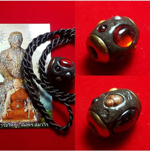 Thai amulet Holy magic Takrut Leklai Pri-dum cutting by Lp Somporn Samawaro. Powerful necklace amulet. Bring super lucky, Best protection, wellness to body system. With necklace ready to wear