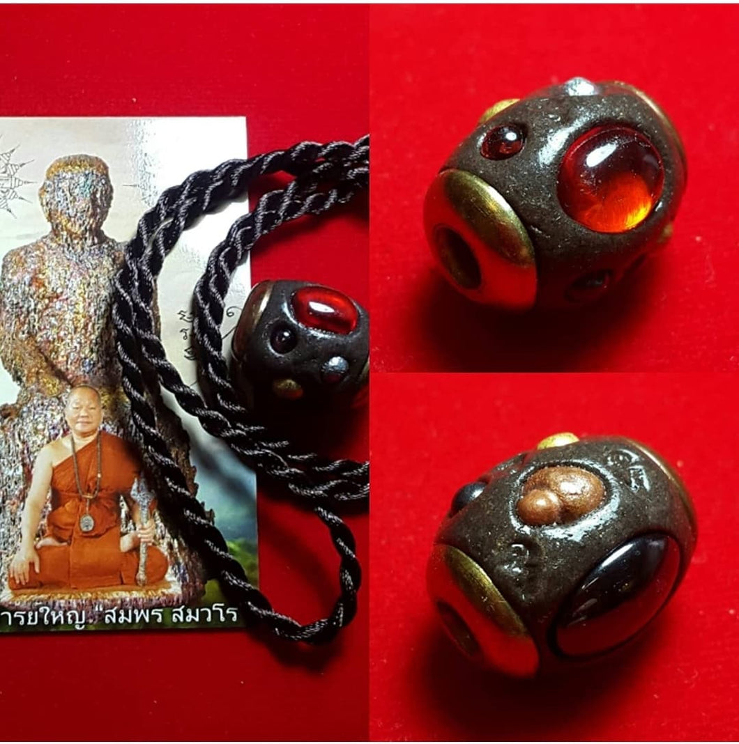 Thai amulet Holy magic Takrut Leklai Pri-dum cutting by Lp Somporn Samawaro. Powerful necklace amulet. Bring super lucky, Best protection, wellness to body system. With necklace ready to wear
