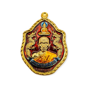 Thai amulet Lp Ruay Twin Dragon Ruay Mahalarp edition Super Rich Longya Color Genuine Authentic Lucky Buddha Charm Pendant